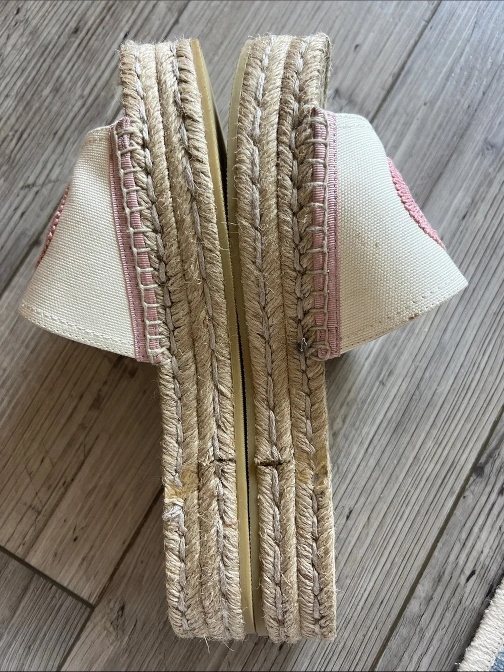 Authentic Gucci slides espadrilles pink white canvas logo shoes sandals 36 1/2